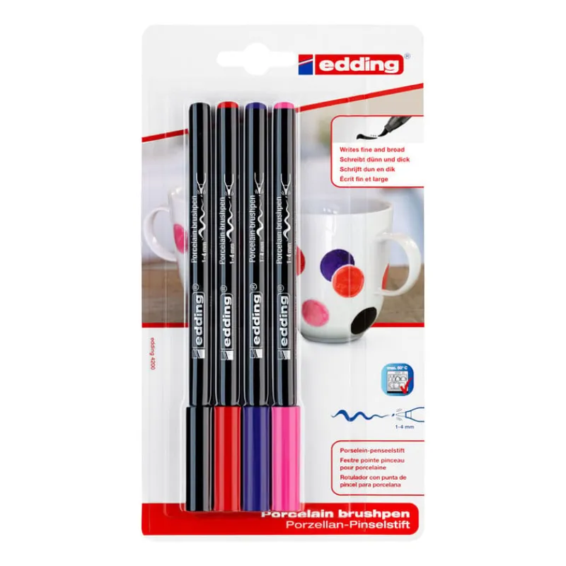 Edding Stiften-porseleinstiften - set van 4 - zwart/rood/paars/roze
