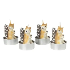 Xenos Sierkaarsen-Eekhoorn waxinelichten - bruin - set van 4