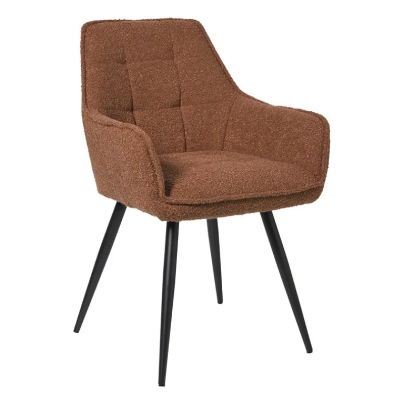 Xenos Eetkamerstoelen-Eetkamerstoel bouclé met armleuning - bruin - 87x56.5x43 cm