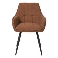 Xenos Eetkamerstoelen-Eetkamerstoel bouclé met armleuning - bruin - 87x56.5x43 cm