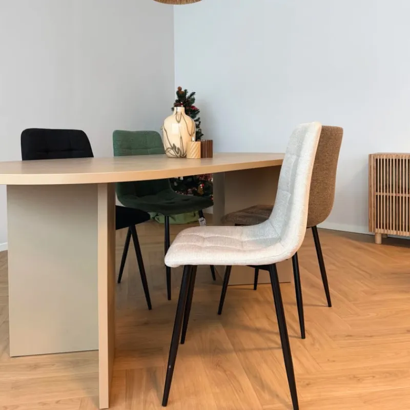 Xenos Eetkamerstoelen-Eetkamerstoel chenille - beige - 90x53.5x44.5 cm