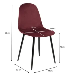 Xenos Eetkamerstoelen-Eetkamerstoel Ivy velvet - rood - 88x44x53 cm