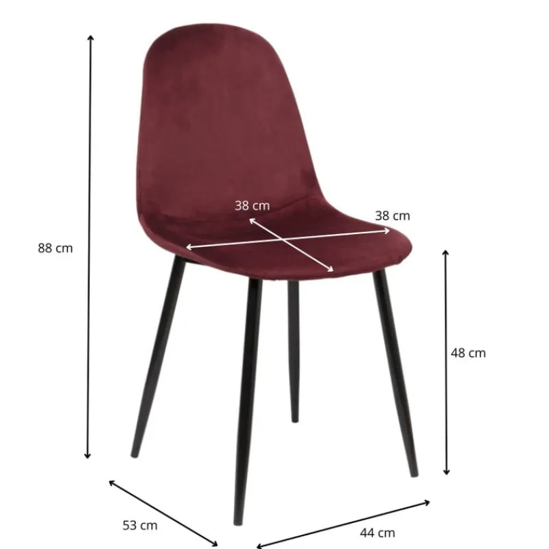 Xenos Eetkamerstoelen-Eetkamerstoel Ivy velvet - rood - 88x44x53 cm