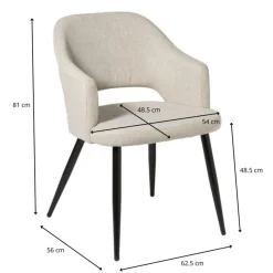 Xenos Eetkamerstoelen-Eetkamerstoel Leonardo met armleuning - beige - 81x62.5x56 cm