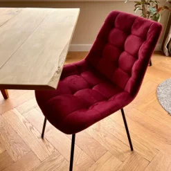 Xenos Eetkamerstoelen-Eetkamerstoel velvet - rood - 79x50x44 cm