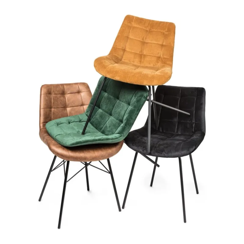 Xenos Eetkamerstoelen-Eetkamerstoel velvet - zwart - 79x50x44 cm