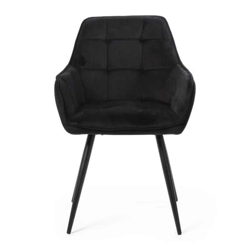Xenos Eetkamerstoelen-Eetkamerstoel velvet met armleuning - zwart - 87x56.5x43 cm