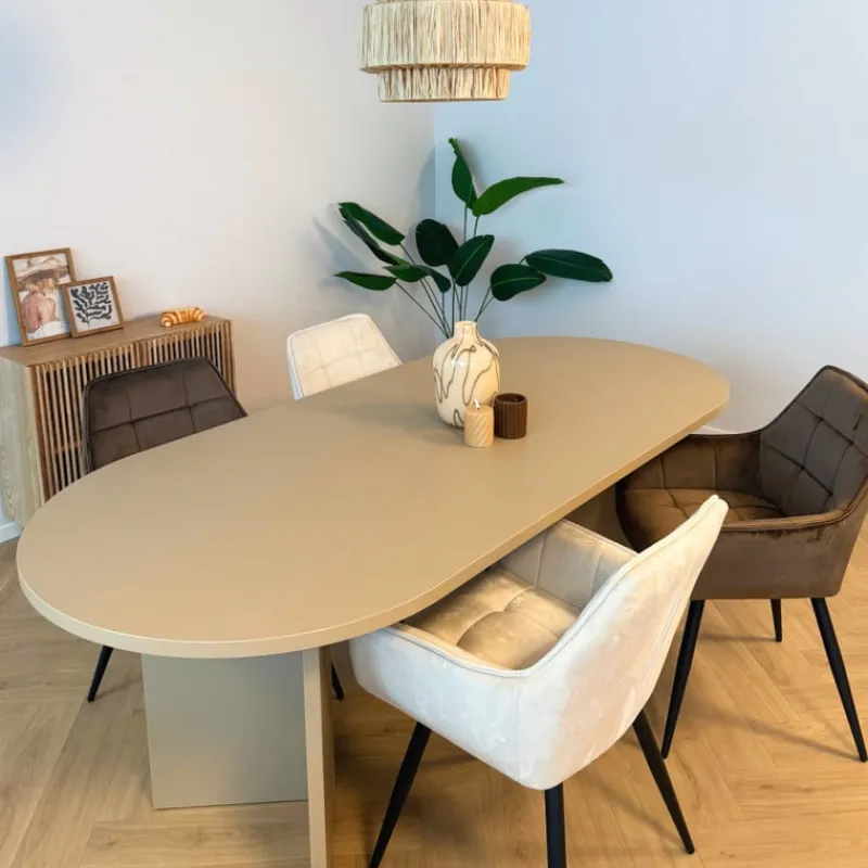 Xenos Eetkamerstoelen-Eetkamerstoel velvet met armleuning - bruin - 87x56.5x43 cm