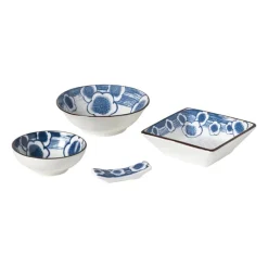 Xenos Eetstokjes|Sushi Servies-Eetstokjeshouder Mico bloemen - blauw/wit - 1.5x6x1.2 cm