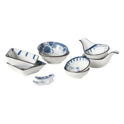 Xenos Eetstokjes|Sushi Servies-Eetstokjeshouder Mico bloemen - blauw/wit - 1.5x6x1.2 cm