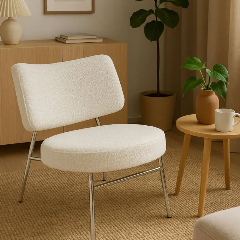 Xenos Fauteuils-Fauteuil Amber - wit/zilverkleurig - 71.5x63x70.5 cm