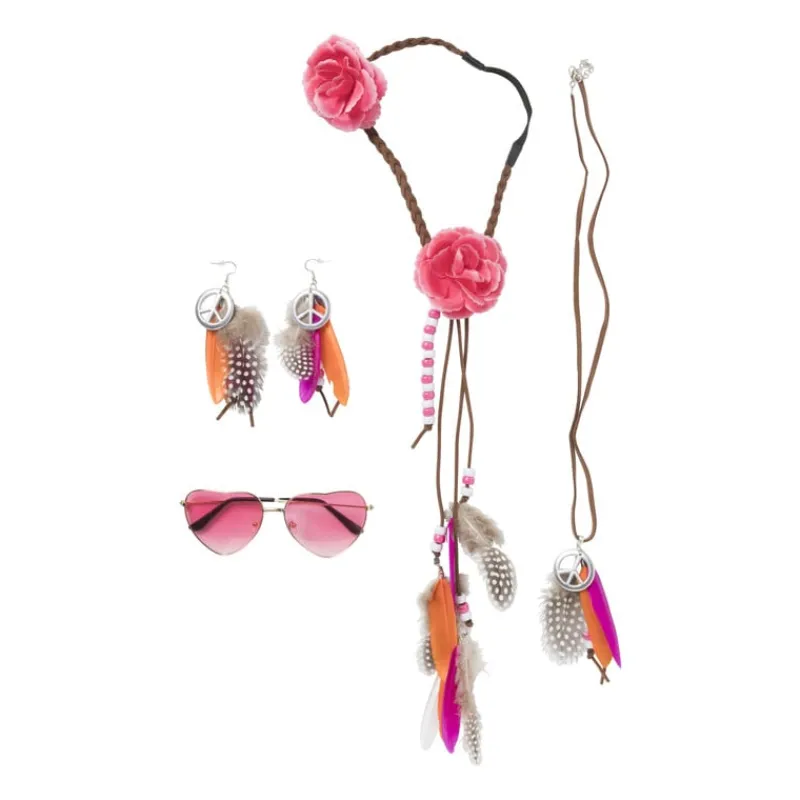 Xenos Verkleedaccessoires-Feestset hippie met accessoires - set van 4