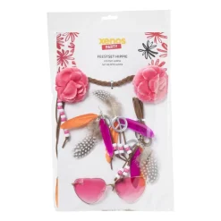 Xenos Verkleedaccessoires-Feestset hippie met accessoires - set van 4