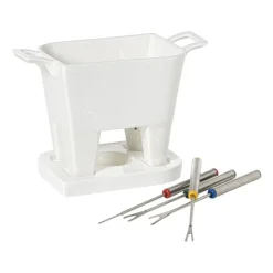 Xenos Fondue-Fondue set met 4 vorken - wit - 20x12x10.5 cm