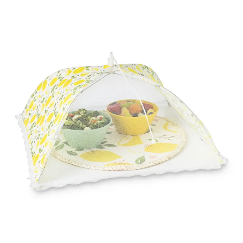 Xenos Foodcovers|Buitenservies-Foodcover citroen - geel/wit - 45x45 cm