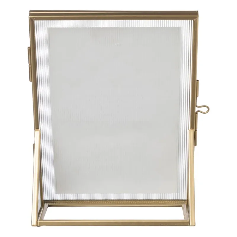 Xenos Fotolijsten-Fotolijst geribbeld glas - 18x13x6 cm - goudkleurig