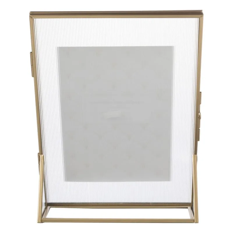 Xenos Fotolijsten-Fotolijst geribbeld glas - 25x18x7 cm - goudkleurig