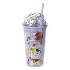 Xenos Kinderservies|Kerstcadeaus-Funny beker kat - paars - 450 ml