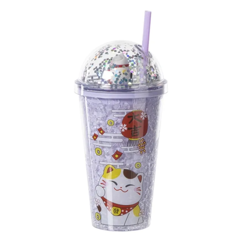 Xenos Kinderservies|Kerstcadeaus-Funny beker kat - paars - 450 ml