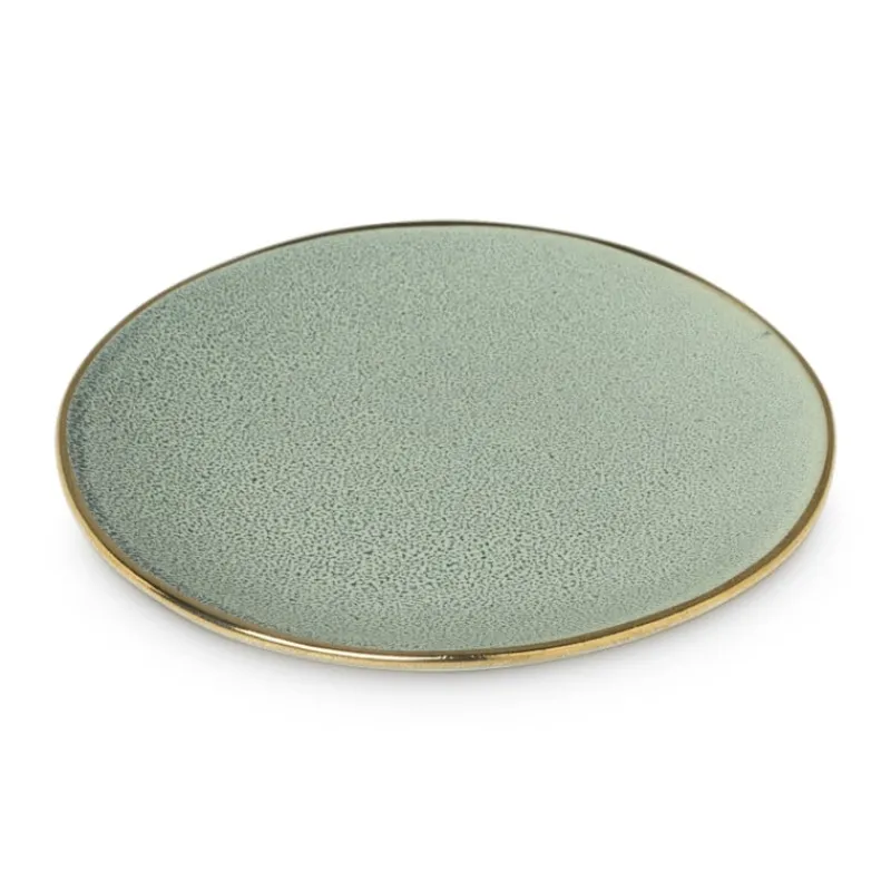 Xenos Borden-Gebaksbordje met gouden rand - groen - ø15 cm