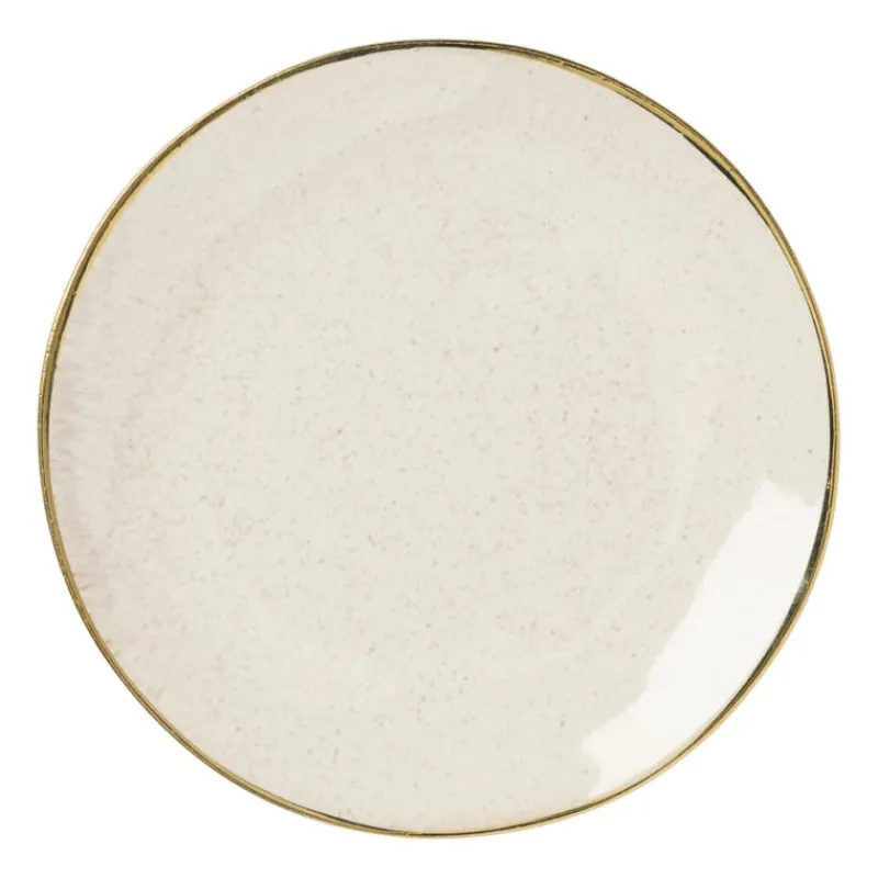 Xenos Borden-Gebaksbordje met gouden rand - beige - ø15 cm