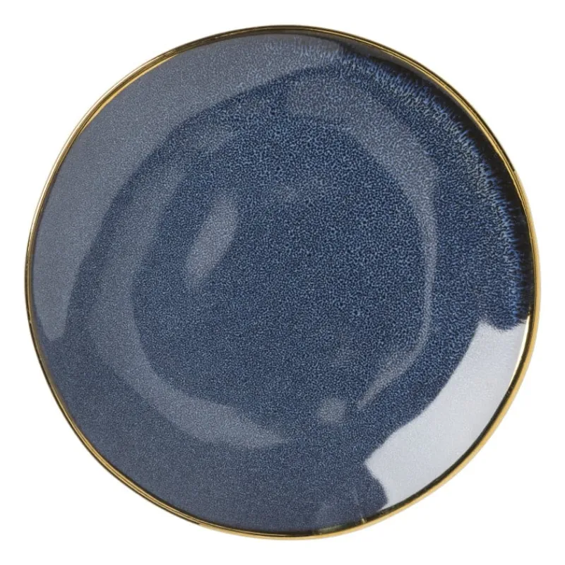 Xenos Borden-Gebaksbordje met gouden rand - donkerblauw - ø15 cm