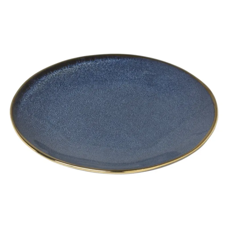 Xenos Borden-Gebaksbordje met gouden rand - donkerblauw - ø15 cm