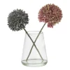 Xenos Kunstbloemen-Glazen vaasje met allium bloem - roze/paars - 18x14x8 cm