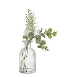 Xenos Kunstbloemen-Glazen vaasje met eucalyptus - groen - 28x24x12 cm