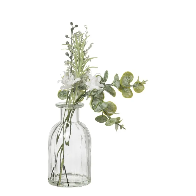 Xenos Kunstbloemen-Glazen vaasje met eucalyptus - groen - 28x24x12 cm
