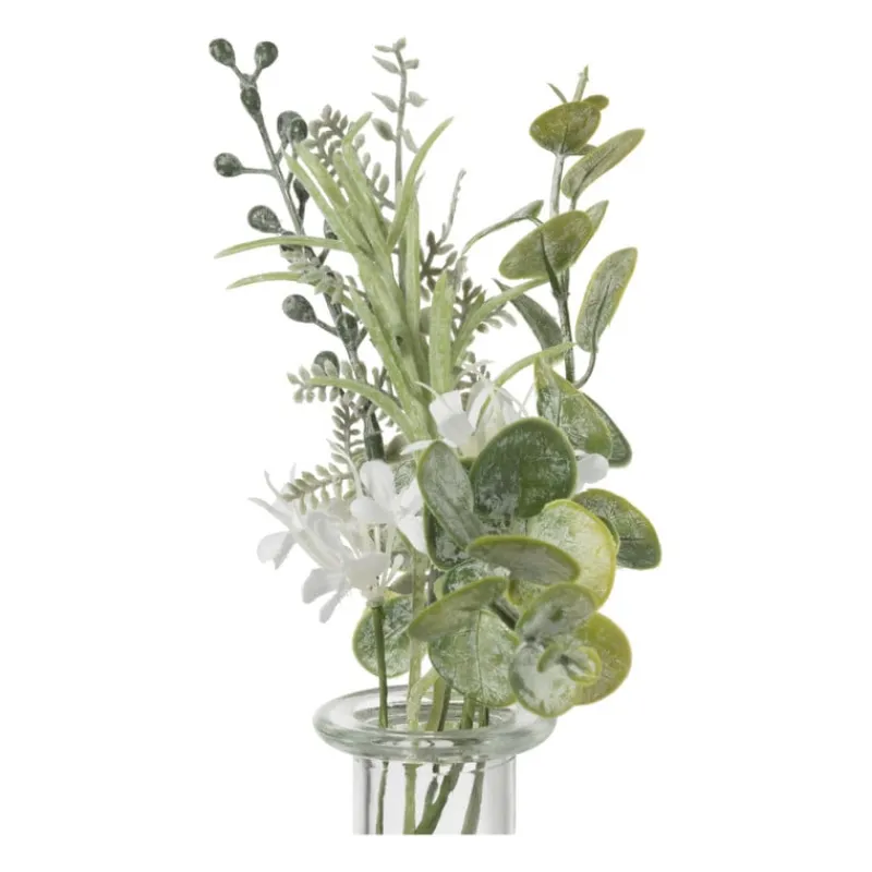 Xenos Kunstbloemen-Glazen vaasje met eucalyptus - groen - 28x24x12 cm
