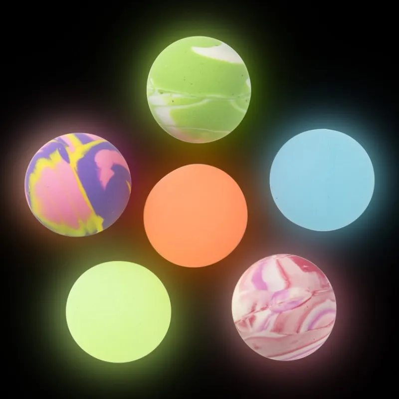 Xenos Spellen|Buitenspeelgoed-Glow in the dark stuiterbal - set van 6 - diverse varianten