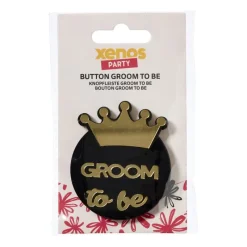 Xenos Bruiloft-Groom to be button - zwart/goudkleurig - set van 6
