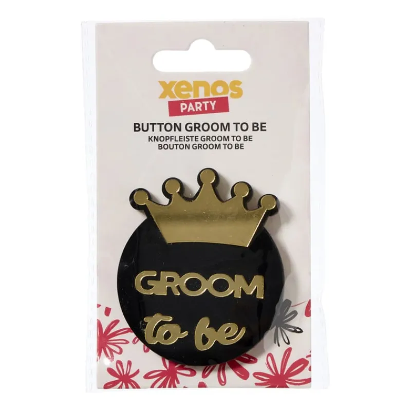 Xenos Bruiloft-Groom to be button - zwart/goudkleurig - set van 6