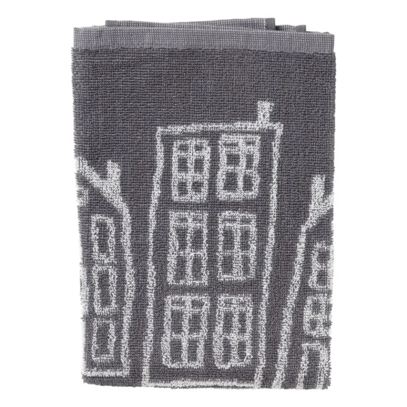Xenos Thee- En Keukendoeken-Handdoek antraciet huisjes - antraciet/wit - 50x50 cm
