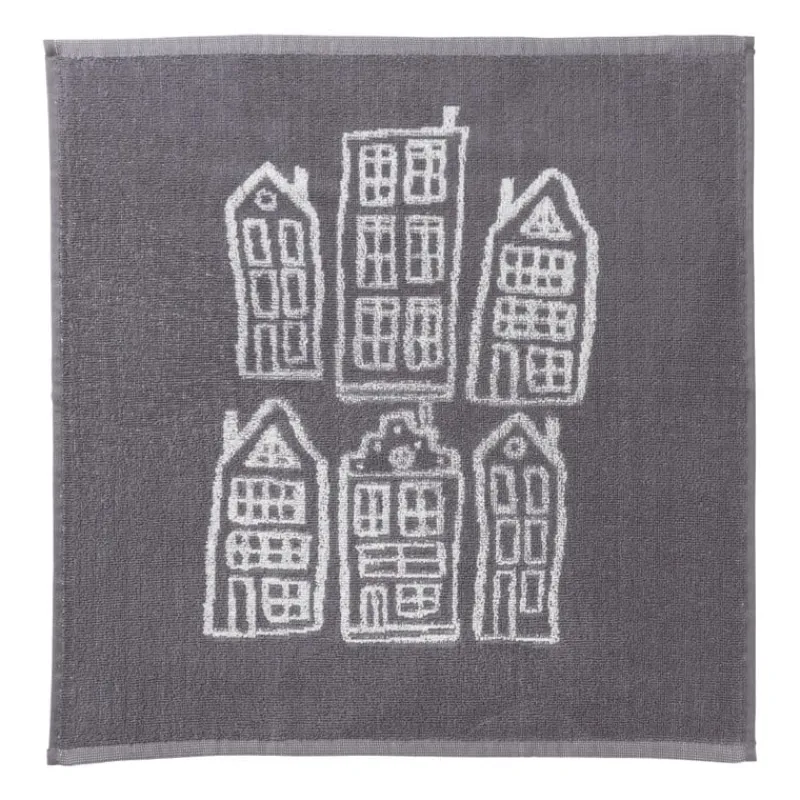 Xenos Thee- En Keukendoeken-Handdoek antraciet huisjes - antraciet/wit - 50x50 cm