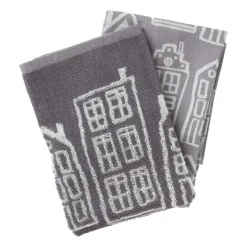 Xenos Thee- En Keukendoeken-Handdoek antraciet huisjes - antraciet/wit - 50x50 cm