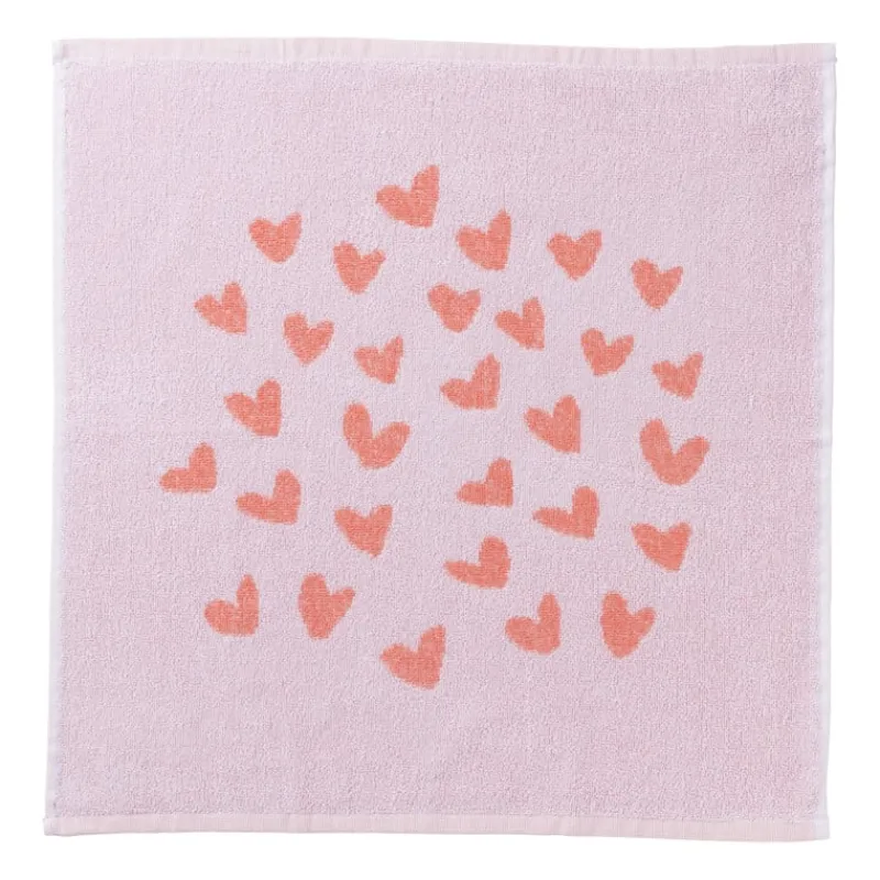 Xenos Thee- En Keukendoeken-Handdoek hartjes - lila/koraal - 50x50 cm
