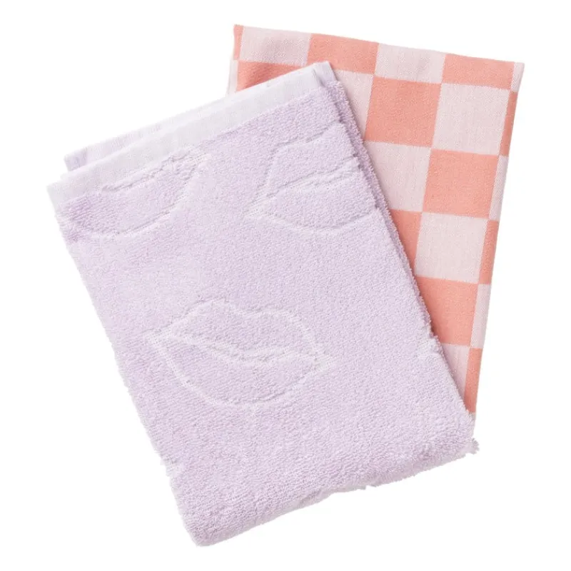 Xenos Thee- En Keukendoeken-Handdoek lippen - lila/wit - 50x50 cm