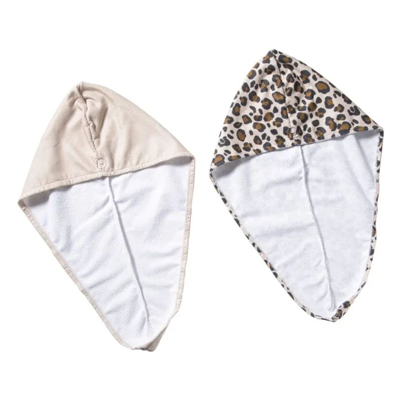 Xenos Badkamer Accessoires|Kerstcadeaus-Handdoek tulband - panter - set van 2