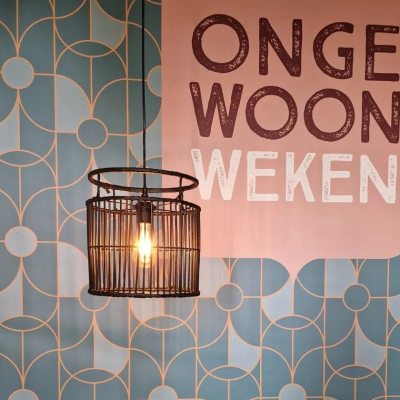 Xenos Hanglampen-Hanglamp bamboe - zwart - ⌀28x33 cm