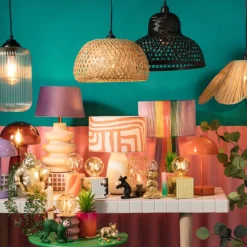 Xenos Hanglampen-Hanglamp bamboe rond - zwart - ø35x24 cm