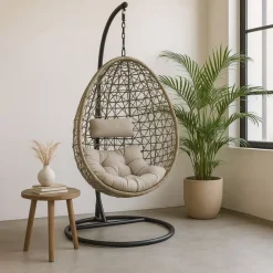 Xenos Hangstoelen-Hangstoel Hawaii met beige kussens - bruin - 196 cm