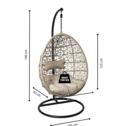 Xenos Hangstoelen-Hangstoel Hawaii met beige kussens - bruin - 196 cm