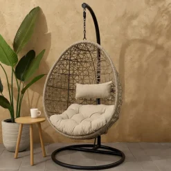 Xenos Hangstoelen-Hangstoel Hawaii met grjize kussens - bruin - 196 cm