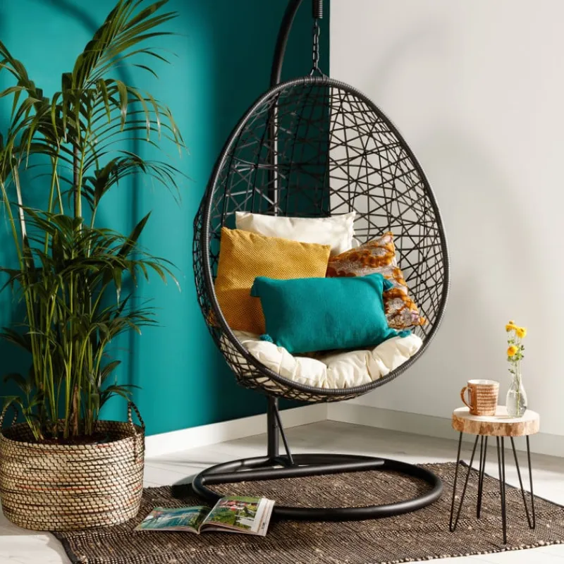 Xenos Hangstoelen-Hangstoel swing met standaard - zwart - ø104x200 cm