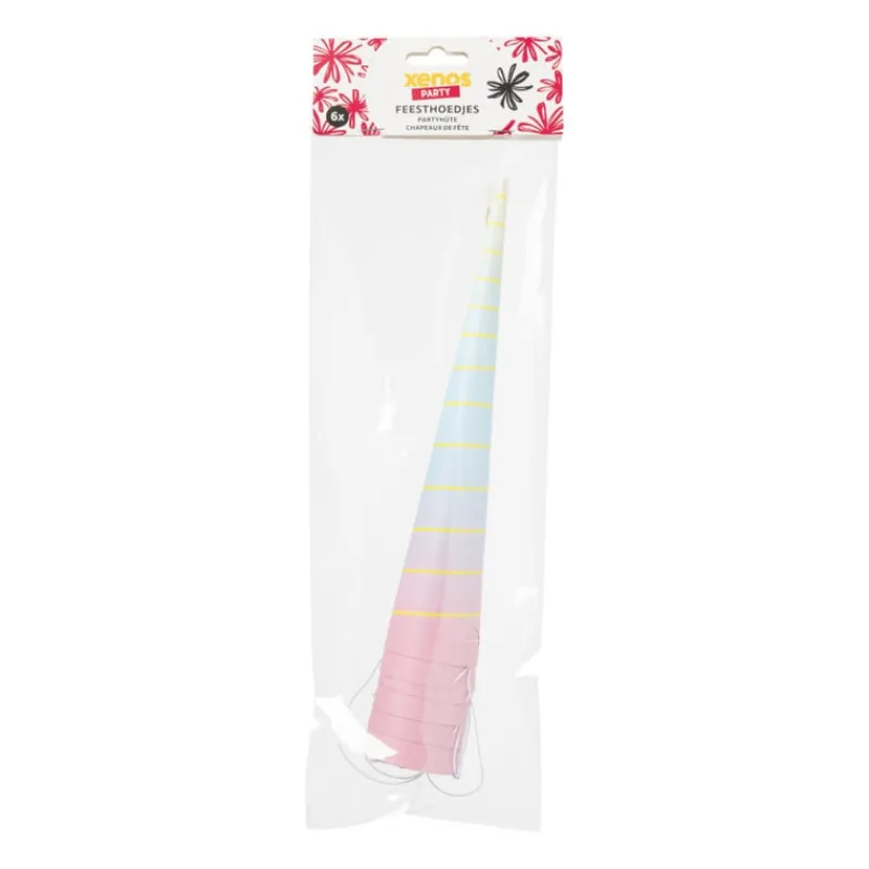 Xenos Verkleedaccessoires|Kinderfeestjes-Hoedjes unicorn - roze/blauw - 6 stuks