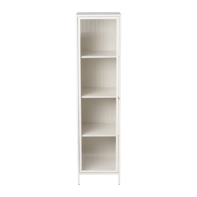 Xenos Kast Met Deuren-Hoge kast Luca met geribbeld glazen deurtje - offwhite - 160x42x40 cm