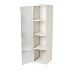 Xenos Kast Met Deuren-Hoge kast Luca met geribbeld glazen deurtje - offwhite - 160x42x40 cm