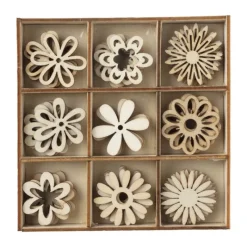 Xenos Knutselspullen-Houten bloemen in kistje - 10.5x10.5x2 cm